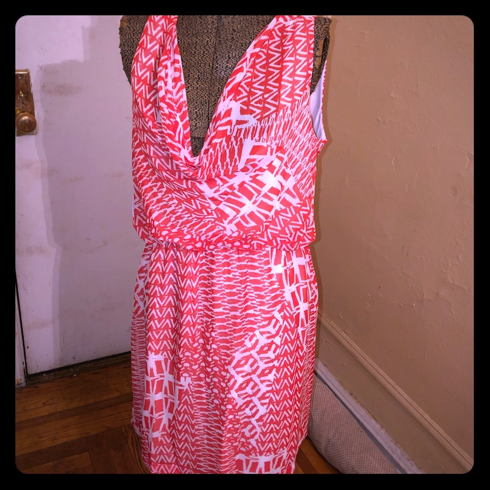 Red and White Cowl Neck Dress
